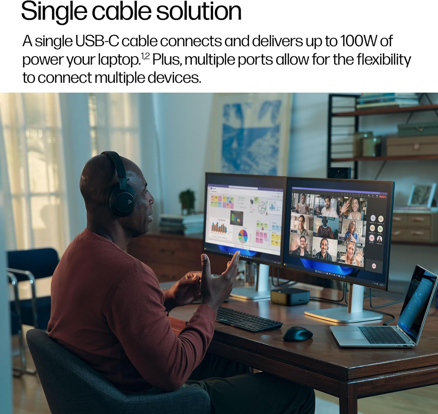 HP USB-C 100W G6 Dock  Future-Proof Design with Ambient LED Lighting and On-Screen Display Notifications  Additional USB-C Ports  Upgraded HDMI 2.1 Port  Upgraded to a 120Hz Refresh Rate