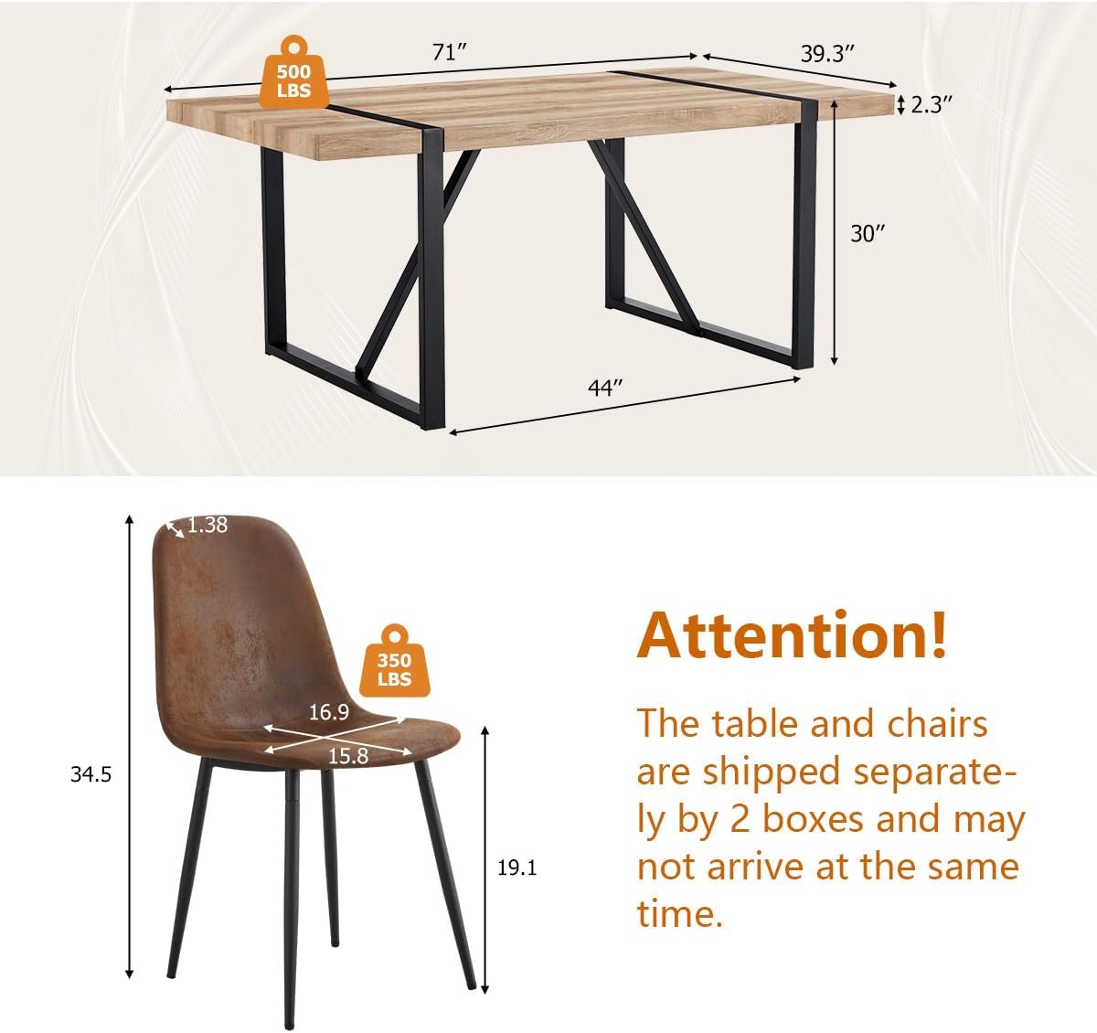 7 Piece Dining Table Set .Dinner Table Set for 6 .71'' Kitchen Table and Suede Nap Fabic Chairs Set of 6 .6 Chair Dining Table Set for Kitchen Dining Room