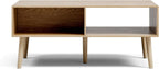 LCRBOL Coffee Table with Storage, Boho Dining Table with Fluted Drawer and Solid Wood Legs, Small Coffee Tables for Living Room, Oak