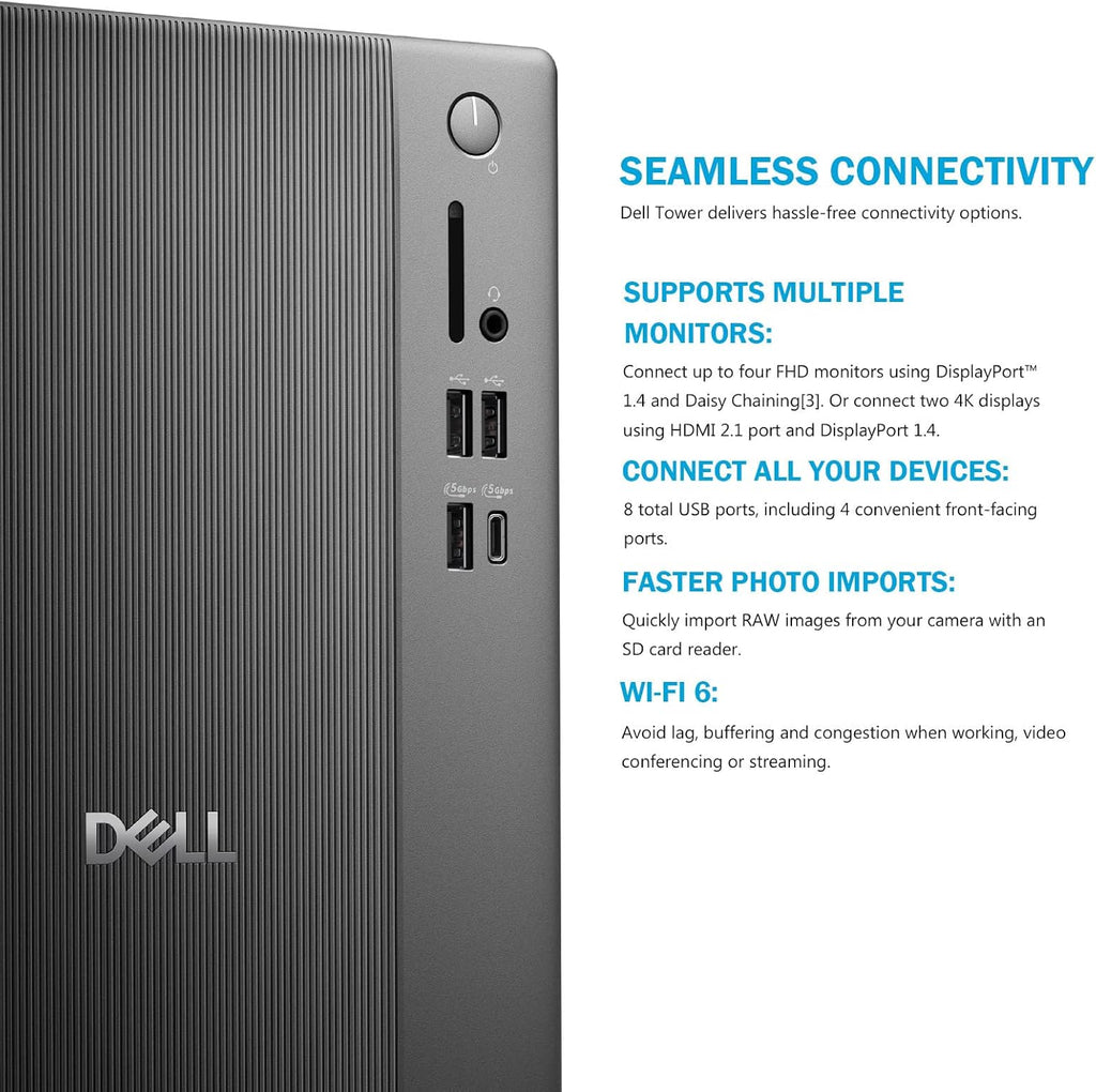 Dell Tower Desktop ECT1250 - Intel 10-core Core Ultra 5 225(Beats Ultra 7 165H)  16GB DDR5 5600MT/s RAM | 512GB M.2 SSD | Wi-Fi 6 | Copilot AI Windows 11 Pro | Wired Keyboard & Mouse | Black