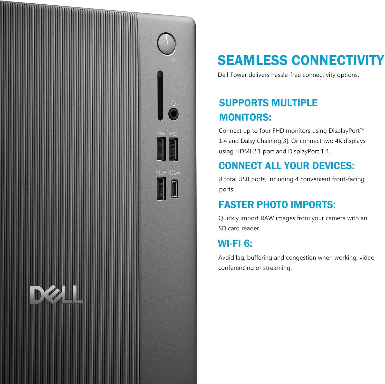 Dell Tower Desktop ECT1250 - Intel 10-core Core Ultra 5 225(Beats Ultra 7 165H)  16GB DDR5 5600MT/s RAM | 512GB M.2 SSD | Wi-Fi 6 | Copilot AI Windows 11 Pro | Wired Keyboard & Mouse | Black