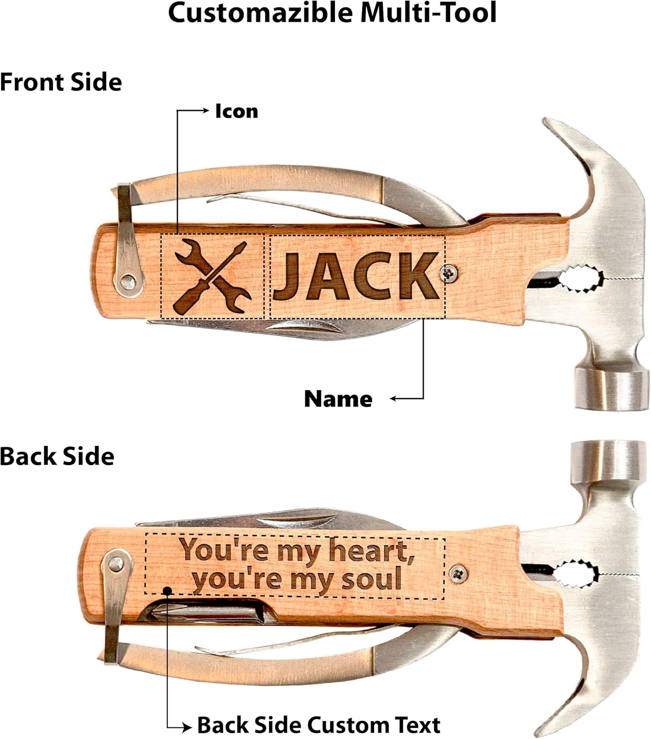 Personalized All in One Survival Tools Hammer Multitool Gifts for Men, Stocking Stuffers for Him, Gifts for Him Husband Dad Grandpa Son for Christmas, Tools For Dad, Mens Birthday