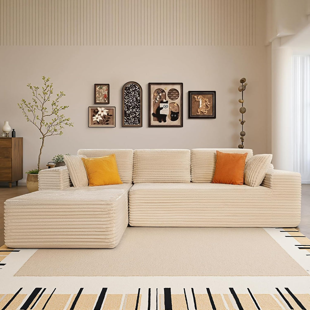 Bashaw 108" Cloud Sectional Couch Sofa with L-Shape Chaise, Modern Modular Sofa Couch Upholstered Couches for Living Room Bedroom, No Assembly Required (Beige, L Shape)