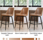 CHITA Swivel Bar Stools, 27.2" Counter Height Bar Stools Set of 3, FSC Certified Upholstered Modern Counter Stools, Metal Legs, Faux Leather, Saddle Brown