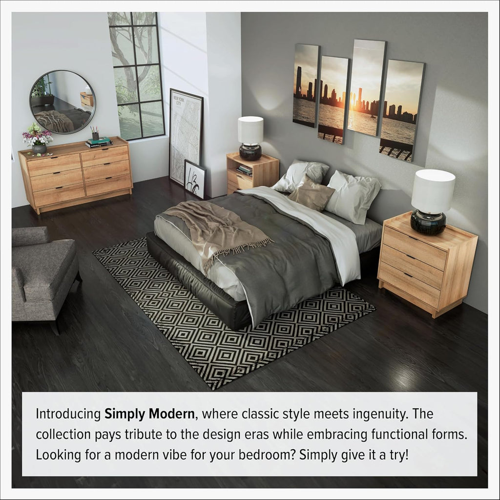 Prepac Simply Modern 6-Drawer Double Dresser for Bedroom, Chest of Drawers, Modern Bedroom Furniture, 52.5” Wide x 16” deep x 29.5” Tall, Oak
