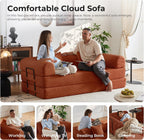79'' Convertible Sofa Bed, 5-in-1 Folding Corduroy Sleeper Couch with Pull Out Bed, Oversized Modular Floor Sofa, No Assembly, Space-Saving Guest Bed for Apartment Living Room Bedroom (Orange) | Convertible Sofa Bed