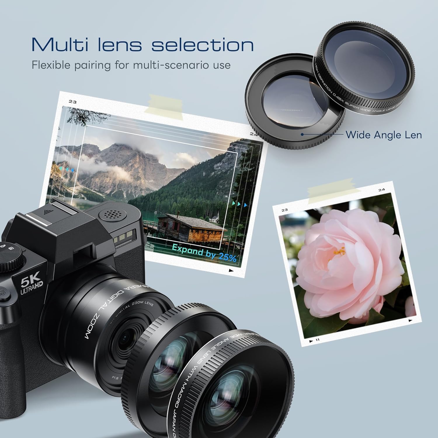 5K&64MP Digital Cameras for Photography&Video  Vlogging Camera for YouTube  Compact Camera with 64GB TF Card  WiFi and Wide-Angle & Macro Len  AUTOFOCUS 16X Zoom for Entry-Level User  Beginners（Black）