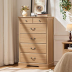 6 Drawer Dresser,Farmhouse Wood Chest of Drawers for Bedroom,47" Tall Dresser with Rustic Handles,Wood Drawer Organizer for Living Room,Hallway,Closet,Natural