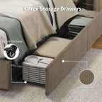 Garvee Corduroy Full Bed Frame with Headboard, Platform Upholstered Bed Frame with 4 Storage Drawers and Wooden Slats Support, No Box Spring Needed, Brown