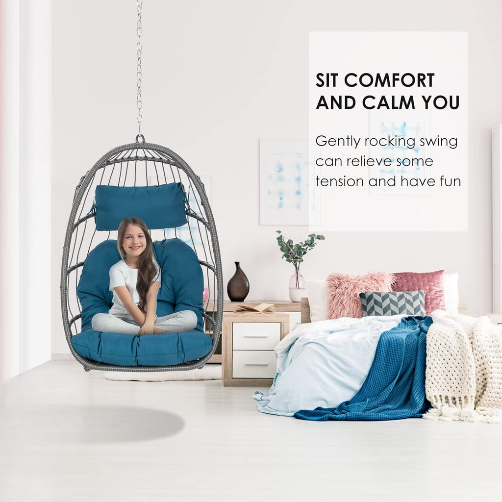 Brafab Egg Swing Chair Without Stand Outdoor Indoor, Foldable Swing Chair Hanging Egg Chairs, Aluminum Frame and UV Resistant Cushion Hammock Chair for Bedroom Patio Porch (Without Stand)