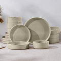 E-far 16-Piece Plates and Bowls Sets - Stoneware Dinnerware Sets with Pasta Bowls for 4 | Microwave & Dishwasher Safe Kitchen Modern Dish Set, Speckled Khaki