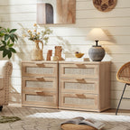 LEYAOYAO Rattan Dresser and Nightstand Sets 3 Piece, Boho Wood Dresser for Bedroom with 6 Drawers and Night Stand with 3 Drawer, Bedroom Furniture, Dressers & Chests of Drawers, Living Room, Hallway