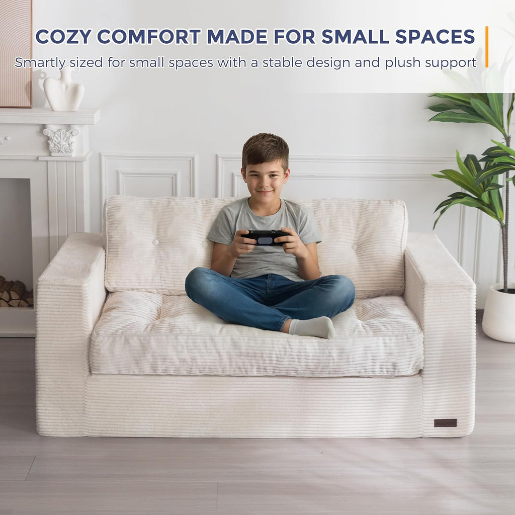 MAXYOYO Bean Bag Chair for Adults, Upholstered Floor Sofa with Armrests, Loveseat Boneless Couch with Tufted Cushion & Backrest, Sofa in A Box, Large Bean Bag Couch for Bedroom Living Room, Beige