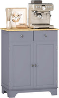 HOMCOM Sideboard Buffet Cabinet with Solid Wood Countertop, Modern Kitchen Storage Cabinet, Coffee Bar Cabinet with 2 Drawers, Doors and Adjustable Shelf, Gray