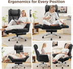 Big and Tall Office Chair, Flip Armrests for Pets & Cross Legged Sitting, Ergonomic Leather Executive Desk Chair with Foot Rest, High-Back Reclining Computer Chairs for Office Home Game - Black