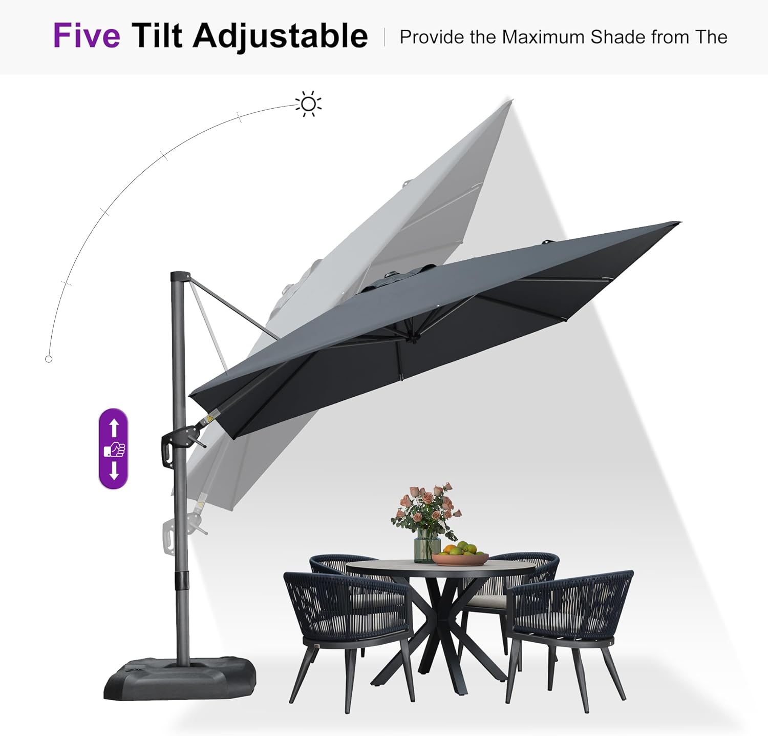 PURPLE LEAF 9 Feet Patio Umbrella Outdoor Cantilever Square Umbrella Aluminum Offset Umbrella with 360-degree Rotation for Garden Deck Pool Patio  Grey