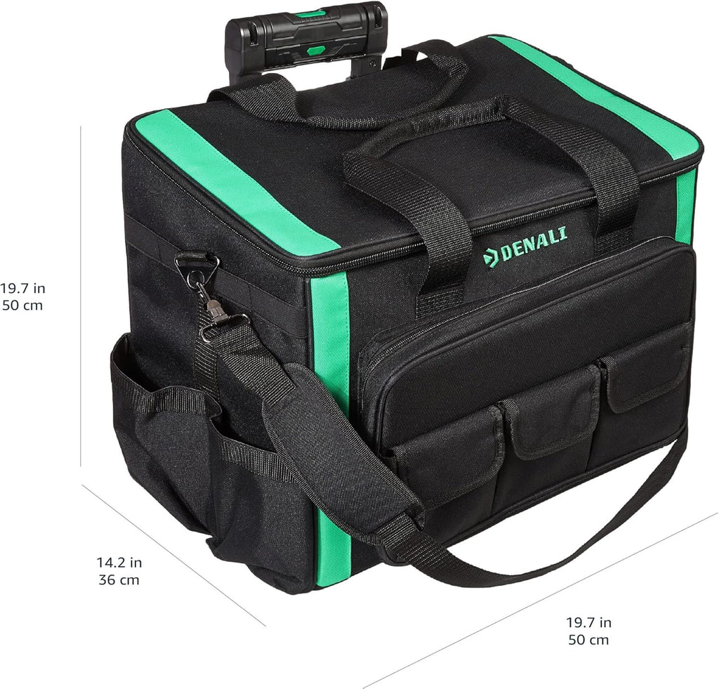 Amazon Basics Tool Storage Rolling Bag with LED Light, 20 Pockets, Adjustable Shoulder Strap, Black