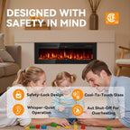 Tehanld 60 Inch Electric Fireplace in-Wall Recessed and Wall Mounted, Ultra-Thin Linear Fireplace Heater 750/1500W with Realistic Flame, Higher Temperatures & Lower Noise, Log Set & Crystal Options
