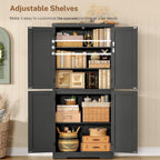 TEENFON 58" H Storage Cabinet with Adjustable Shelf, Kitchen Cabinet with 4 Doors, Farmhouse Pantry Cabinets, Cupboard for Kitchen, Bathroom, Living Room, Black