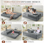 Antetek Modular Couch Bed, Convertible Folding Plush Corduroy Comfy Floor Compression Loveseat Sleeper Sofa Couch, King Size Bed for Guest Room Living Room Bedroom, No Assembly Required, Light Grey