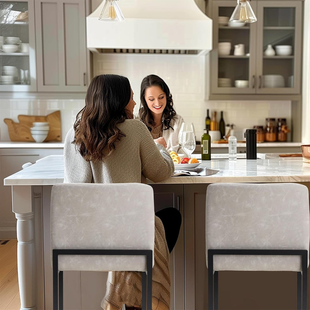 Sophia & William Light Grey Bar Stools Set of 3, Modern PU Leather Counter Height Barstools with Back, 24" Kitchen Island Bar Chairs