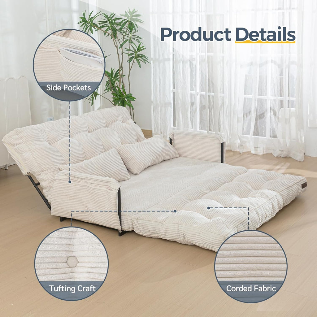 MAXYOYO Adjustable Floor Sofa Couch, Multi-Functional Bean Bag Bed, Loveseat Floor Couch Foldable Lazy Sofa Sleeper Bed for Reading Living Room, Beige