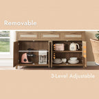 Rattan Sideboard Buffet Cabinet, Boho Storage Cabinet with Adjustable Shelves, Farmhouse Credenza Coffee Bar Cabinets with 4 Doors & 3 Drawers for Living Room, Hallway & Kitchen