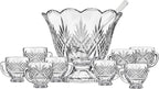 Godinger Dublin Crystal Punch Bowl Set with 8 Cups and Ladle - 10 Piece Set