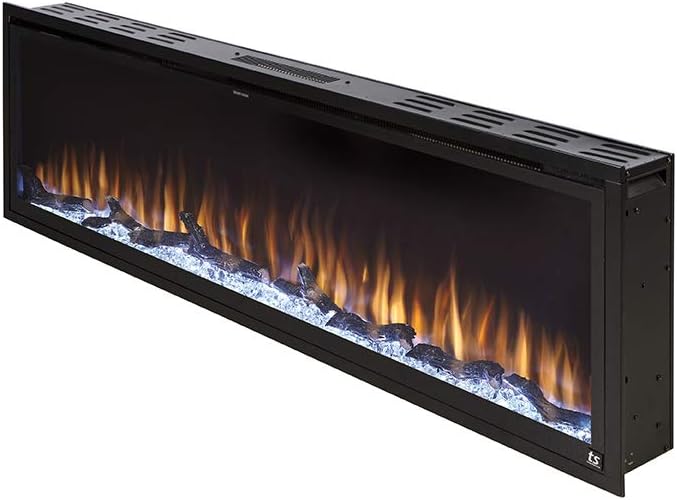Touchstone Sideline Elite Smart 60” WiFi-Enabled Electric Fireplace - in-Wall Recessed - 60 Color Combinations - 1,500W Heater - Black - Log, Crystals & Driftwood - 80037