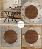 42" Round Dining Table for 4, Farmhouse Kitchen Table with Storage, Space Saving Circle Dinner Table, Rustic Wood Kitchen & Dining Room Tables with Metal Legs for Kitchen, Living Room, Dining Room