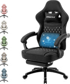 Dowinx Gaming Chair Breathable Fabric Game Chair with Gel Pad and Storage Bag, Comfortable Gamer Chair with Pocket Spring Cushion,Ergonomic Computer Chair with Footrest,Black