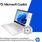 HP 14" Laptop Thin and Light for 2026 Student Business with Office Suite  Copilot AI  Intel CPU Up to 2.8GHz  16GB RAM  628GB Storage (128GB SSD+500GB Ext)  WiFi 6  Win 11 Pro  MarxsolAddon  Rosegold