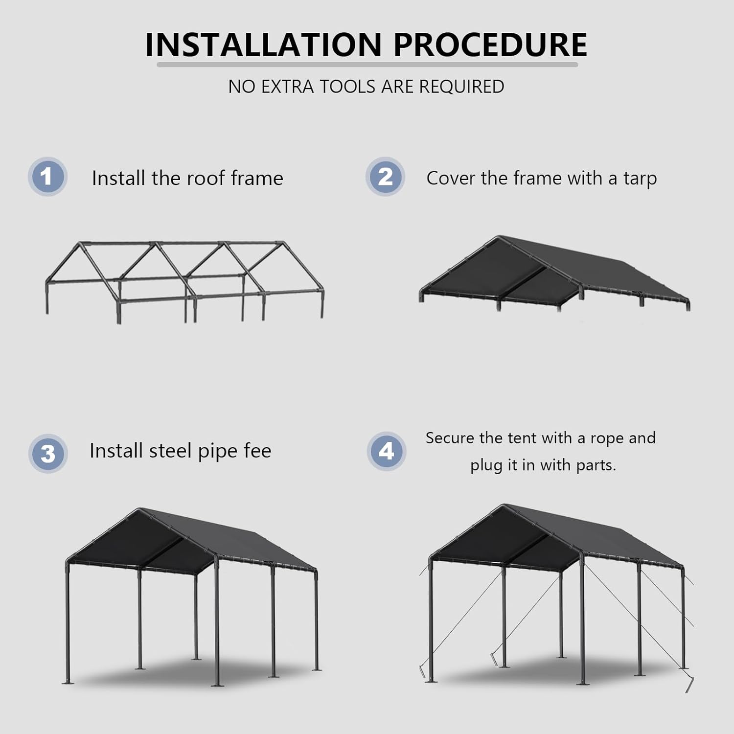 10x20ft Heavy Duty Carport Canopy, Portable Outdoor Garage Shelter, Waterproof UV Protected All Season Car Tent for Auto, Truck, SUV, Boat, Grey