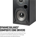 Polk Audio T15 Home Theater and Stereo Bookshelf Speakers – Deep Bass Response  Dolby and DTS Surround  Wall-Mountable  Pair  Black