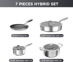 COOKER KING 7 PCS Stainless Steel Cookware Set, Pots and Pans Set Non Stick, Hybrid Cookware,Non-Stick Frying Pan, Saucepan, Saute Pan & Stockpot, Non-Toxic, Oven Safe, Induction Compatible