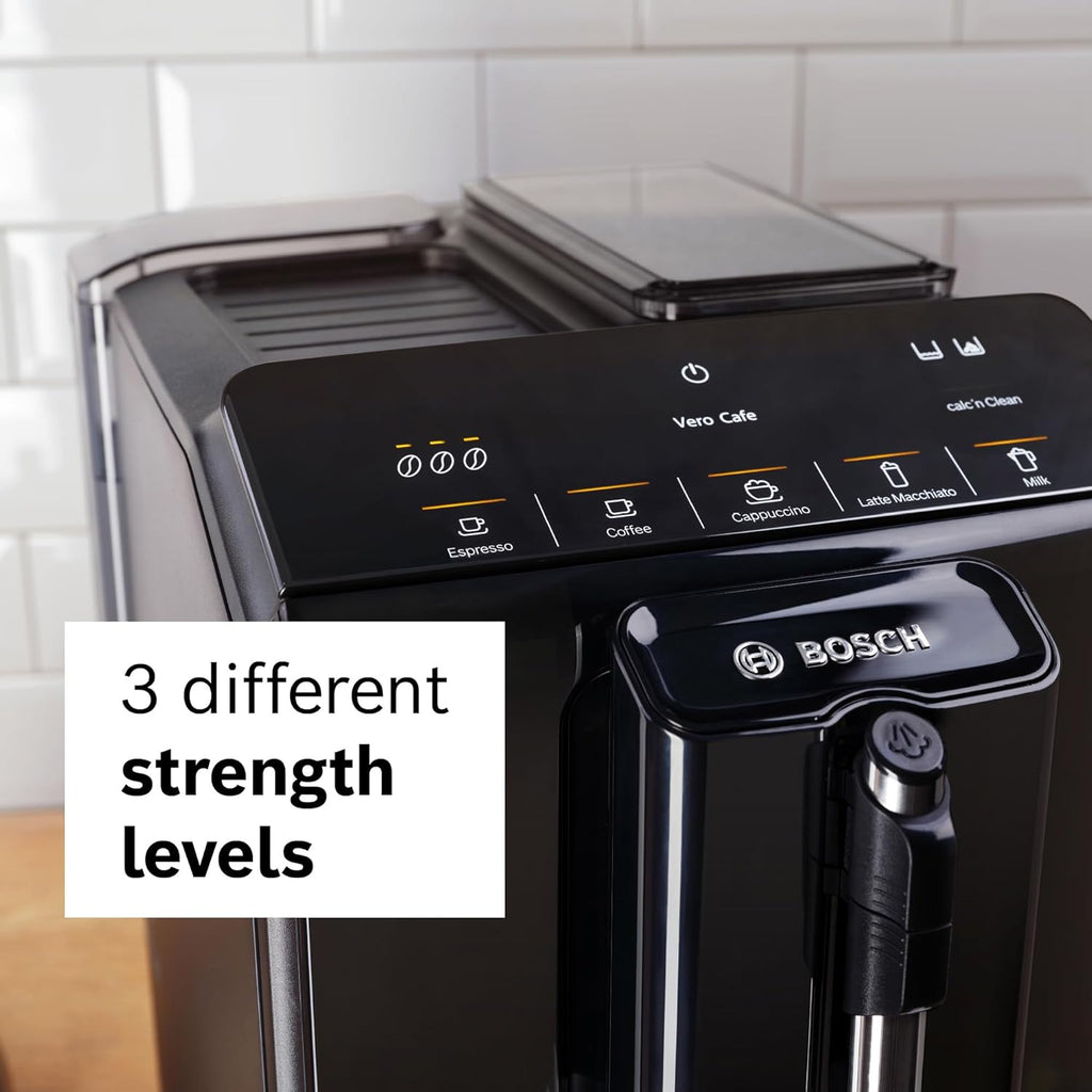 Bosch 300 Series Fully Automatic Espresso and Coffee Machine – One Touch Milk Drinks, Built-In Ceramic Grinder, In-Cup Frother, Easy Clean and Descale, Black TIU20109