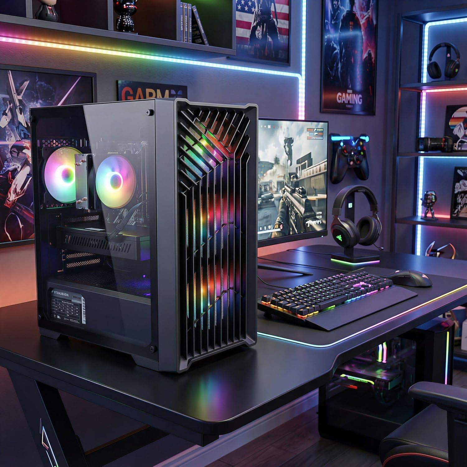 STGAubron Gaming PC Desktop Computer  Intel Core i7 up to 3.9G  GeForce RTX 2060 6G  32GB RAM  512GB SSD  WiFi 6  BT 5.0  RGB Fan x 4  Windows 11 Home