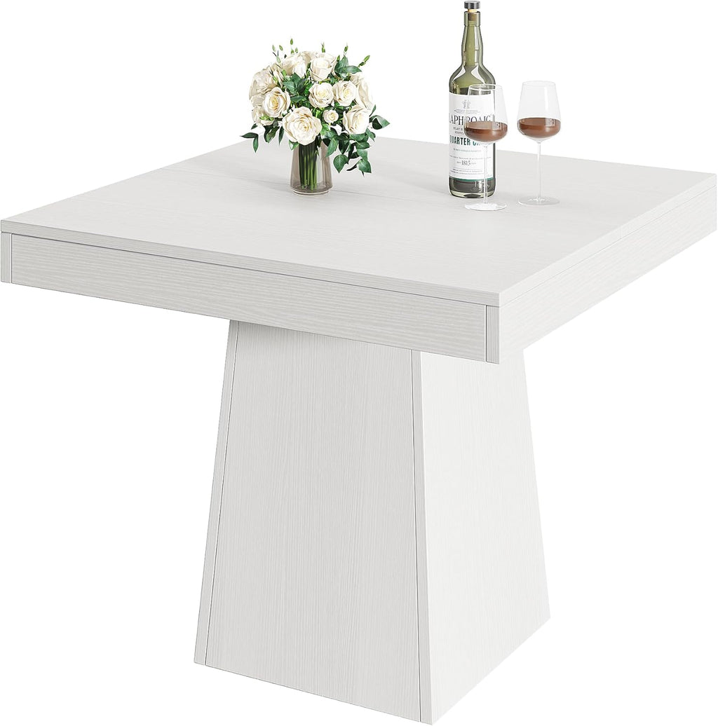 Tribesigns Square Dining Table for 4, 31.5-Inch Small Kitchen Table with Sturdy Pedestal Base, Farmhouse Dinner Table for Dining Room, Living Room, Kitchen, White