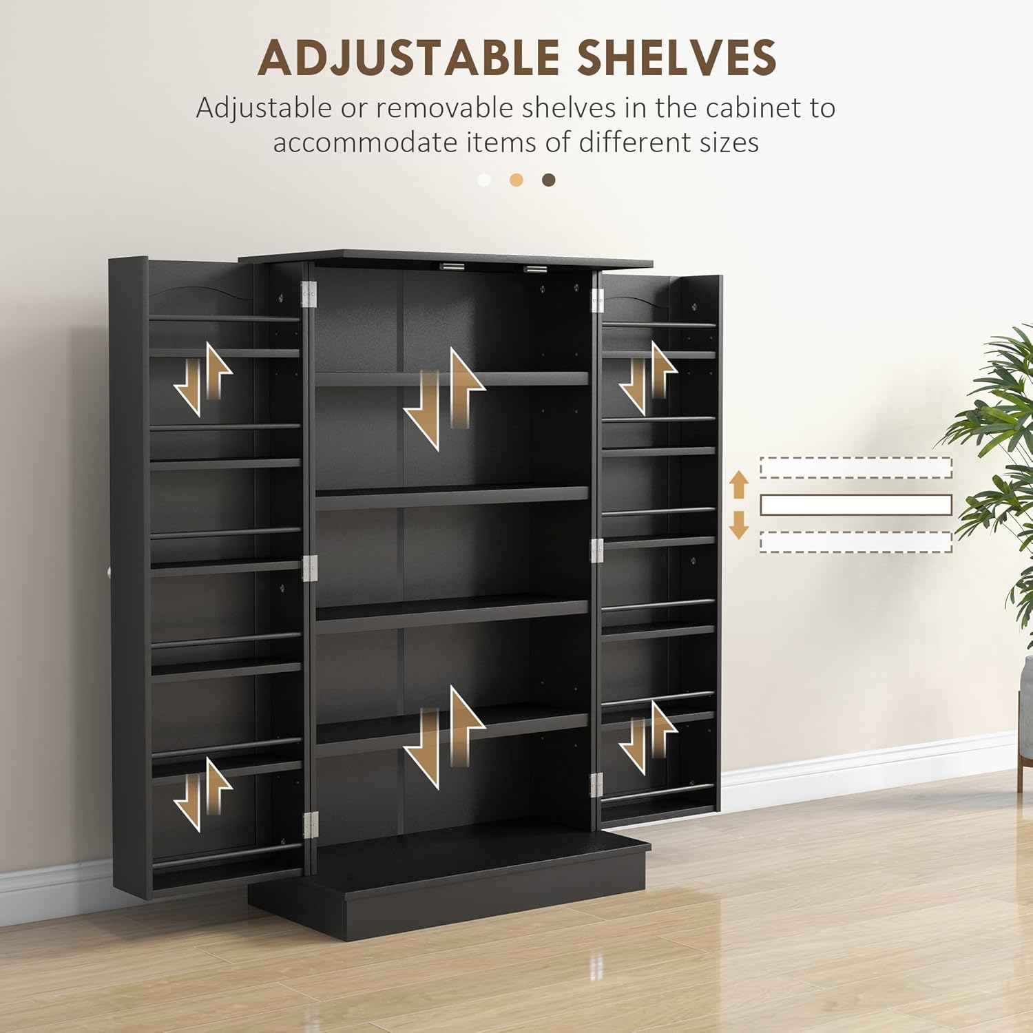 HOMCOM 41" Kitchen Pantry Storage Cabinet, Freestanding Kitchen Cabinet with 12 Door Shelves, Double Doors, 5-Tier Shelving and Adjustable Shelves, Black