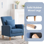 COLAMY Mid-Century Modern Upholstered Accent Chair with Back Pillow & Solid Wood Legs, Fabric Cozy Armchair for Living Room, Bedroom, Reading Nook, Apartment & Small Spaces, Blue