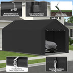 Carport 10 x 20 FT Heavy Duty, Portable Garage Canopy, Waterproof Car Canopy with Side-Opening Removable Door, Carport Canopy for Car, Truck, Boat, Equipment (Black)