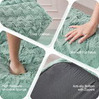 Bean Bag Chairs for Adults Giant Bean Bag Chair Memory Foam BeanBag Chair Bean Bag Sofa with Filler Faux Fur Fireside Beanbags Lazy Sofa for Living Room Bedroom Office (Green Chevron, 3-Seater)