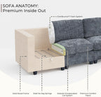 128" Oversized Modular 6 Seater Sofa with Removable Covers and Storage, Convertible U, L-Shaped and Sleeper Sectional, Modern Sectional Couch with Movable Ottoman for Living Room, Apartment, Gray