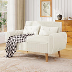 JAMFLY 47'' Small Loveseat Sofa, 2 Seat Compact Couch with Tapered Legs, White Upholstered Furniture, Solid Wood Frame, Comfy Foam Cushion, Easy Assembly for Small Spaces