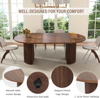 41 in-78 in Extendable Dining Room Table for 4-8, Round Expandable Kitchen Table with Fluted Base, Modern Farmhouse Oval Dinner Tables for Dining Room Kitchen Living Room (Walnut)
