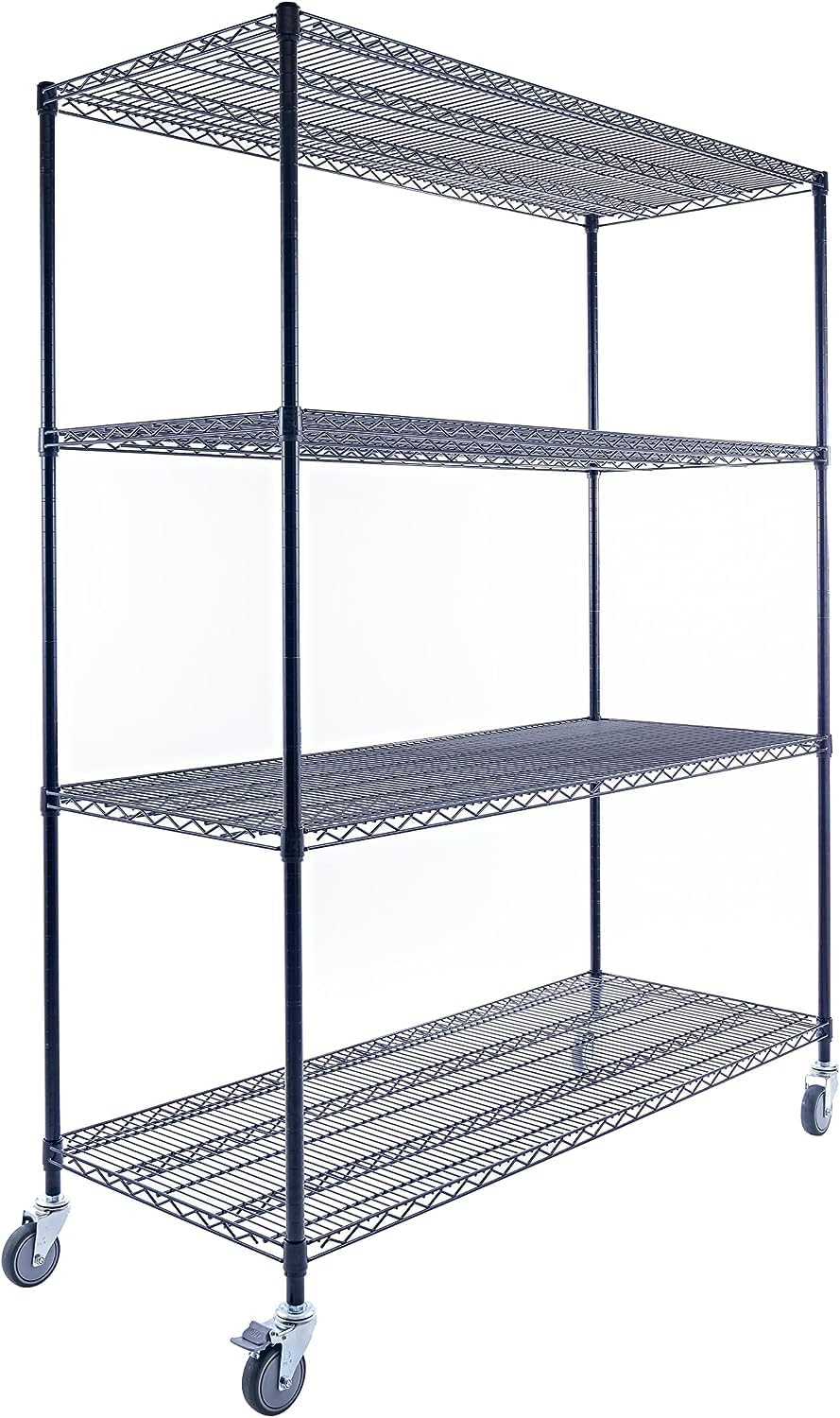 NSF Commercial 4-Tier Wire Shelving with Wheels, 60"x24"x72" Heavy Duty Metal Shelves 3200 lbs Max Capacity, Black Storage Rack for Garage Kitchen Pantry Warehouse