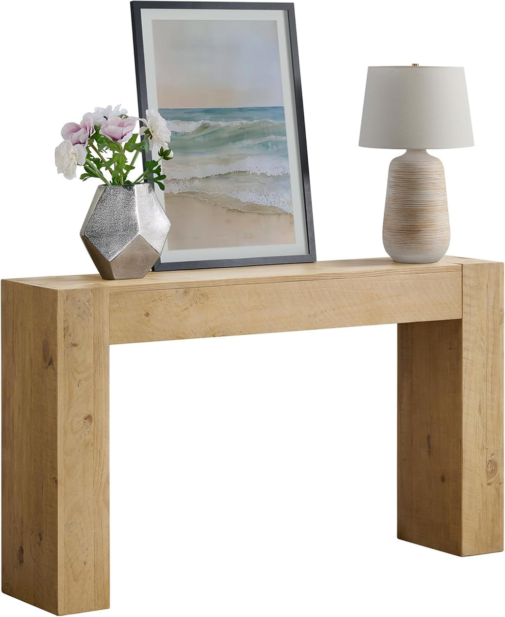 Alaterre Furniture Stockyard Solid Wood Console Table - 56 Inch Modern Farmhouse Entryway Table - Easy Assembly Living Room Furniture for Behind The Couch, Entryway, or Hallway (Light Oak)