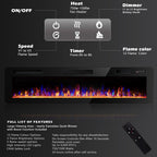 BOSSIN 72 inch Ultra-Thin Silence Linear Electric Fireplace, Recessed Wall Mounted Fireplace, Fit for 2 x 4 and 2 x 6 Stud, 12 Adjustable Flame Color & Speed,Touch Screen Remote Control with 8h Timer