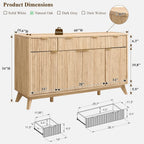 T4TREAM Large Buffet Sideboard Cabinet with Storages, 60" Fluted Modern Buffet Table Coffee Bar Wine Bar Storage Cabinet with 3 Drawers & 4 Doors for Dining Room, Living Room, Hallway(Natural Oak) | with Storages, Coffee Bar, Wine Bar, Storage Cabine