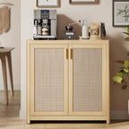 VASAGLE ELLAN Collection - Boho Buffet Cabinet with Rattan-Look Doors, Sideboard Storage Cabinet, Rounded Corners, Adjustable Shelf, for Kitchen, Oak Beige UBBK345YC01